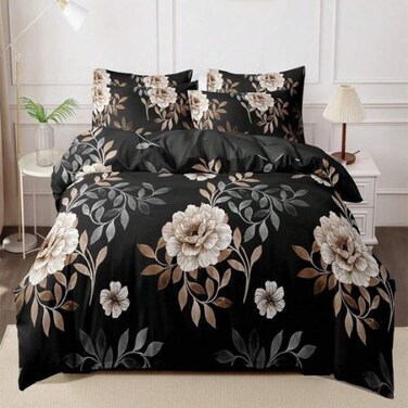 LUNA Home-Queen size, 6-piece floral design set in a black color.