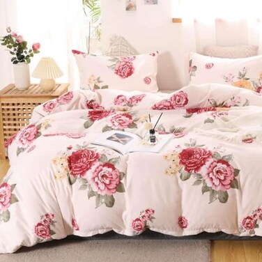 LUNAHOME-Queen size, 6-piece beautiful rose design in a lovely shade of pink.