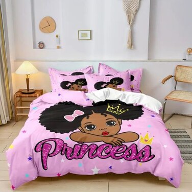 LUNA Home-Single size 4 piece duvet cover set in a lovely pink color featuring a princess design.