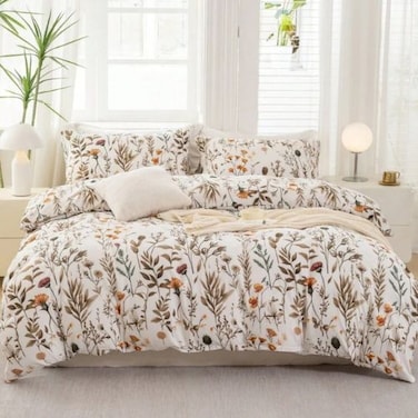 LUNA Home-King size 6 pieces bedding set, featuring a beautiful orange and brown floral design.