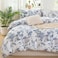 LUNA Home-King size 6 pieces bedding set, grey and blue  leaf floral pattern soft skin frendly duvet cover set.
