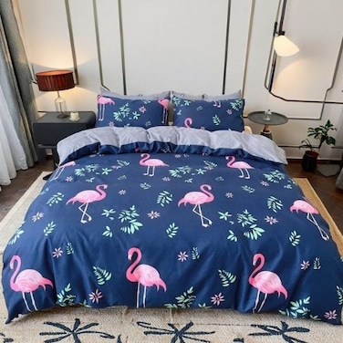 LUNA Home-Single size, 4-piece beautiful pink flamingo design in a lovely shade of blue.
