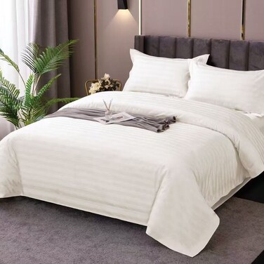 LUNA Home-Premium King Size 6 Pieces striped design, bedding set Ivory color.