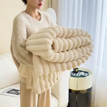 Throw Striped Blanket Super Soft, Milk Color.