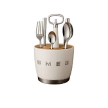 SMEG - 6 Person, compete set Retro Stainless Steel Cutlery set for Kitchen, Cream