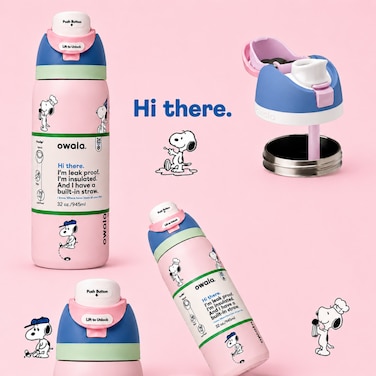 32 OZ. 945 ML Owala Snoopy FreeSlip Stainless Steel Vacuum Insulated Sports Water Bottle. Pink