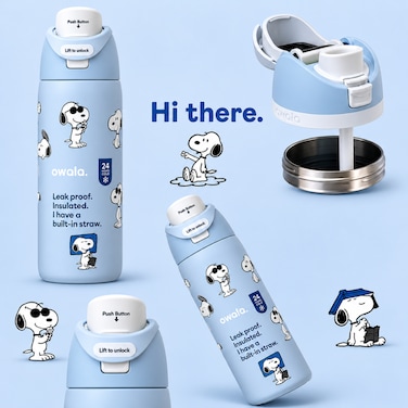 32 OZ. 945 ML Owala Snoopy FreeSlip Stainless Steel Vacuum Insulated Sports Water Bottle. Blue