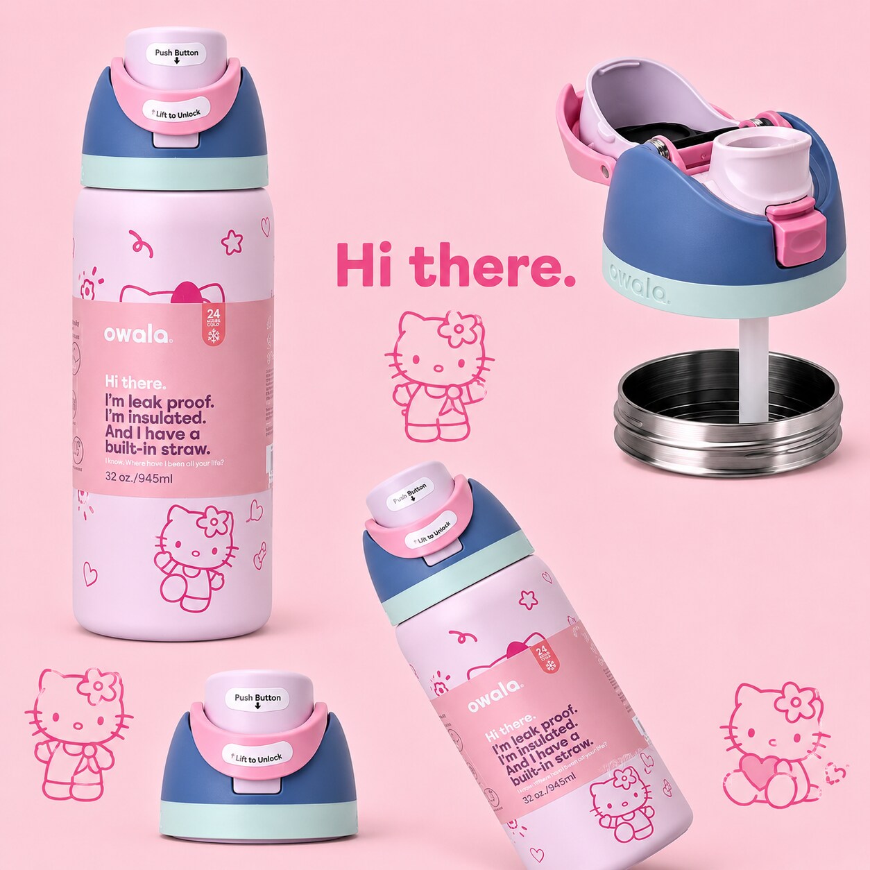 新品 Owala FreeSipxHello Kitty水筒32oz 945ml Buy 32 OZ. 945 ML Owala Hello Kitty FreeSlip Stainless Steel
