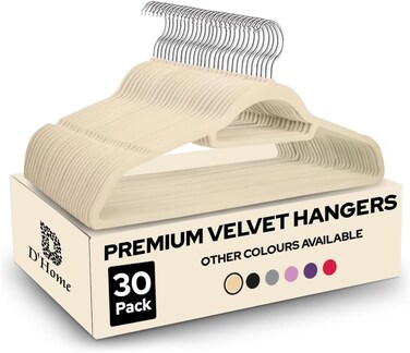 D'Home 30-Pack Beige Non-Slip Velvet Hangers 42cm With 360 Degree Rotatable Hook - Durable &amp; Slim - Non Slip Hangers for Coat Hangers - Pant Hangers&hellip;