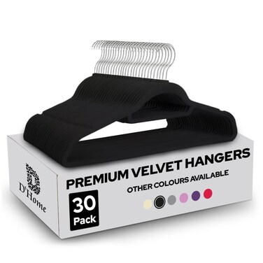 D'Home 30-Pack Black Non-Slip Velvet Hangers 42cm With 360 Degree Rotatable Hook - Durable &amp; Slim - Non Slip Hangers for Coat Hangers - Pant Hangers&hellip;