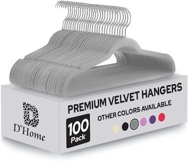 D&rsquo;Home 100-Pack Grey Non-Slip Velvet Hangers 45cm With 360 Degree Rotatable Hook - Durable &amp; Slim - Non Slip Hangers for Coat Hangers - Pant Hangers&hellip;
