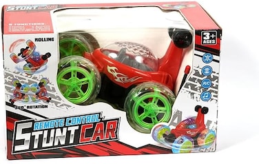 Remote Control Stunt Car with 360&deg; Rotation, LED Lights, Rolling Function, Green, Ages 3+ (Red)