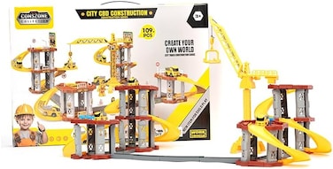 Conszone City Construction Building Set, 109 Pieces, Kids Construction Toy with Crane and Track, 3+ Years