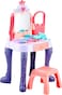 Dream Mirror Kids Vanity Table Set with Light, Music, Hair Dryer, 28 Pieces, Princess Style Makeup Dressing Table with Stool