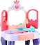 Dream Mirror Kids Vanity Table Set with Light, Music, Hair Dryer, 28 Pieces, Princess Style Makeup Dressing Table with Stool