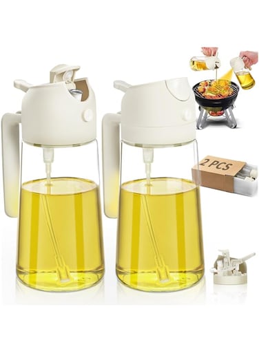 CENXI Spray Bottles, Oil Sprayer for Cooking 2pcs, 2 in 1 Oil Dispenser and Oil Sprayer, 16oz/470ml-DWTS Glass Oil Spray Bottle,Mist Olive Oil Dispenser for Kitchen,Air Fryer,Salad, Grill