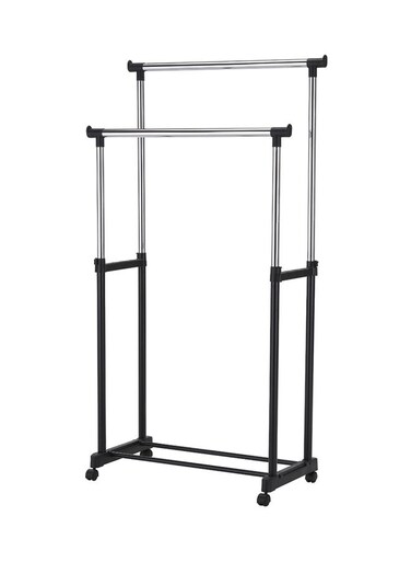 Retractable Metal Double Pole Telescopic Clothes Hanger Black/Silver Medium