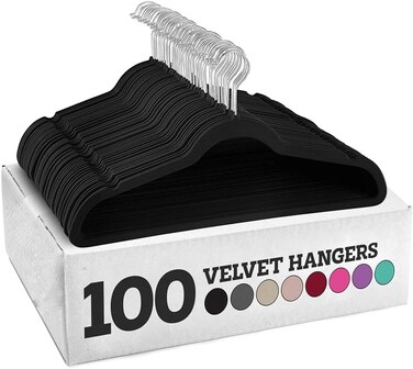 Non-Slip Velvet Hangers - Suit Hangers Ultra Thin Space Saving 360 Degree Swivel Hook Strong and Durable Clothes Hangers Hold Up-to 10 Lbs (100, BLACK)