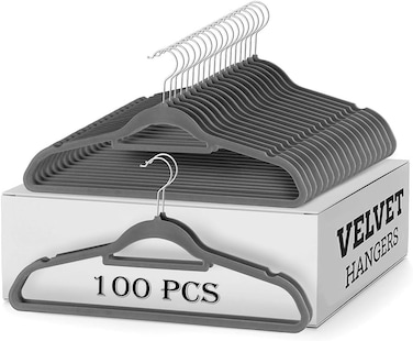 100-Pcs Non-Slip Velvet Suit Hangers - Ultra Thin Space Saving 360 Degree Swivel Hook Strong and Durable Clothes Hangers Hold Up-to 10 Lbs, for Coats, Jackets,...