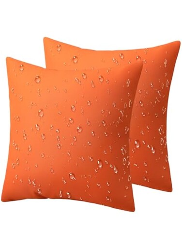 Pack of 2 Decorative Outdoor Waterproof Pillow Covers Square Garden Cushion Sham Throw Pillowcase Shell for Patio Tent Couch,45&Atilde;&mdash;45CM,Orange