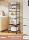 6 Tier Storage Shelves, Stable Kitchen Shelf Organizer, Metal Storage Rack with Rolling Wheels and Armrests, Removable Free Standing Rack with 4 Hooks, Multipurpose Rack, Shelving Unit for Laundry Room,Living Room,Garage,Pantry,Study Room