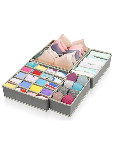 Underwear Organizer, 4 Boxes Closet Organizers, Sorter Drawers, Foldable Storage Organizer for Underwear, Socks, Tie, Pants, Scarves and Handkerchiefs