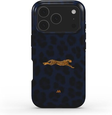 Mobcos iPhone 17 Pro Max Blue Leopard Premium Case Compatible with Hybrid Dual-Layer Hard Shell + Silicone Protection - Scratch-Resistant Shockproof Mobile Cover