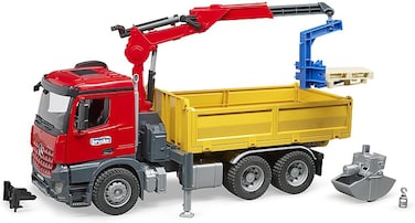 Bruder MB Arocs Construction Truck With Crane &amp; 2 Pallets, Multi Color, 3651
