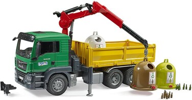 Bruder 03753 Man TGs Truck With Loading Crane, 3 Recycling Containers And Bottles