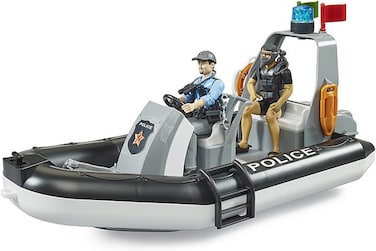 Bruder 62733 Bworld Dinghy Officers, Divers &amp; Accessories 1:16 Rescue Service Lifeguard Police Boat Water Toy, Multicolored