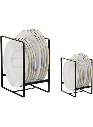 JOEBO Plate Holders Organizer, 2PCS Metal Vertical Plate Dish Holder Rack, Vertical Plate Organizer for Kitchen Cabinets for RV Kitchen Cabinets Counter (Black)