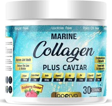 Laperva Triple Marine Collagen With Caviar, No Fishy Smell Or Taste, Eliminate Appearance Of Wrinkles &amp; Aging, Maintains Freshness Of Skin (Raspberry, 270 Gm)