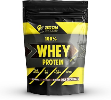 Body Builder 100% Whey Protein - 25g Protein, BCAAs, Glutamine, Digestive Enzymes For Lean Muscle Growth &amp; Endurance, Suitable For Vegetarians &amp; Keto Dieters (Milk Chocolate, 2 LB)