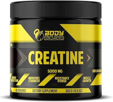 Creatine Monohydrate Powder by Body Builder - 5000mg - 100% Micronized Creatine - for Enhancing Energy, Strength &amp; Muscle Growth for Men &amp; Women - Vegan (60 Serv, Unflavored)