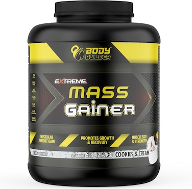 Body Builder Extreme Mass Gainer Ultimate Mass Gainer For Body Builders, 40gm Of Protein For muscle Growth &amp; Recovery, Perfect For Extreme Bodybuilding 11 Servings, 5 Lbs, Cookies And Cream
