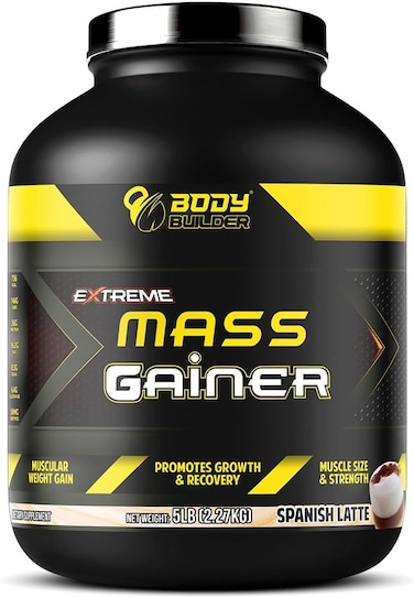 Body Builder Extreme Mass Gainer Ultimate Mass Gainer For Body Builders, 40gm Of Protein For Muscle Growth &amp; Recovery, Perfect For Extreme Bodybuilding 11 Servings, 5 Lbs, Spanish Latte