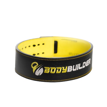 Body Builder Lifting Belt Double Steel Buckle, L, Black &amp; Yellow