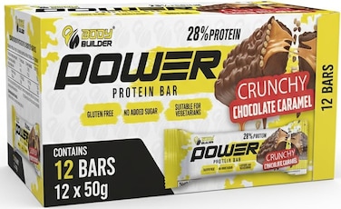 Body Builder Power Protein Bar, Box of 12 Bars, Crunchy Chocolate