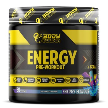 Body Builder Energy Pre workout Plus BCAA, Energy Flavour, 30