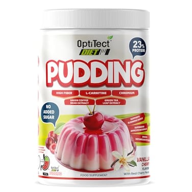 OptiTect Diet Pudding, Supports Slimming Goals, High Protein, High Fiber, L-carnitine, Chromium, Green Coffee Extract, Sugar-Free, Non-GMO, Vegetarian (Vanilla Cherry, 300 Gm)