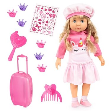 Bayer Design 94635Cv Charlene Interactive Talking Hair Doll, Speaks And Sings 90 Phrases, 2 Poems And 8 Songs, 46 Cm, Doll With Lots Of Accessories (French), Pink, Pink With Unicorn