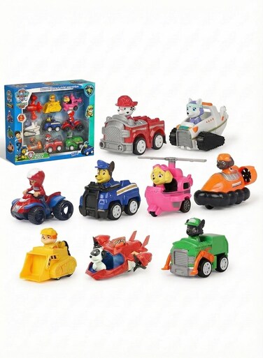 Dogs Patrolling Toy Paw Patrol Toy Cars Set &ndash; 9 Piece Patrol Dogs Rescue Vehicle Squad with Figures   Chase, Marshall, Skye, Ryder &amp; Everest Mini Racers   Friction Push &amp; Go Action Playset   Cake Toppers &amp; Birthday Gift for Boys &amp; Girls 3+