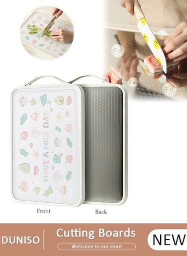 Stainless Steel Cutting Boards, Double Sided Cutting Boards for Kitchen, Eco-Friendly Rubber Edge Non-slip Stainless Chopping Board, Large Double-Side Using Cutting Board with Handle,for Fruit and Meat