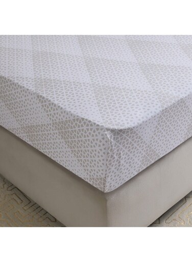 Box Printed Cotton Twin Flat Sheet - Grey