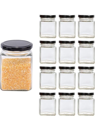 13-Piece Square Spice Jar Clear/Black 200ml
