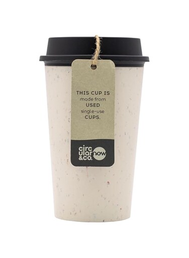 Circular and Co Now Cup - 12oz/340ml Reusable Coffee Cup Made from Recycled Single Use Cups. (Cream &amp; Cosmic Black)