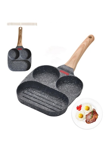 3-in-1 Nonstick Omelette Pan, 2-hole Visible Temperature Control Breakfast Pan, 3-Section Square Baking Pan, for Gas and Induction Cook Tops