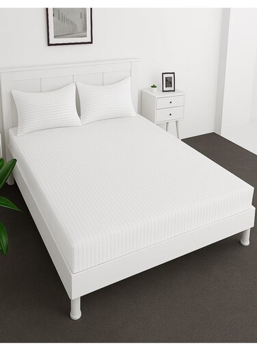 Deep Fitted Elastic Bedsheet Set With Pillow Covers, King/Queen/Double/Single Sizes, Color White, Depth 30cm