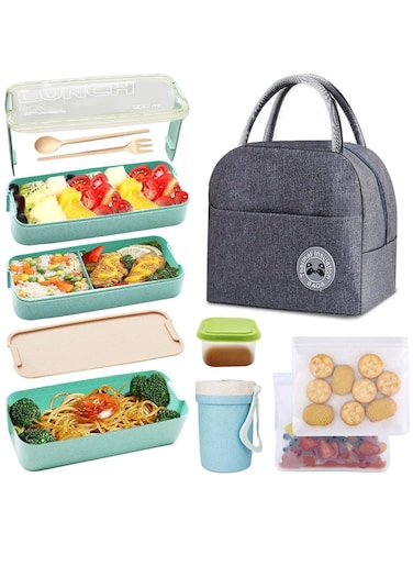 8 Piece Stainless Steel Bento Leakproof Lunch Box for Kids Adults Office Workers