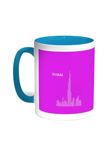 Abstract Drawing - Dubai Towers Printed Coffee Mug Turquoise White 11 ounce